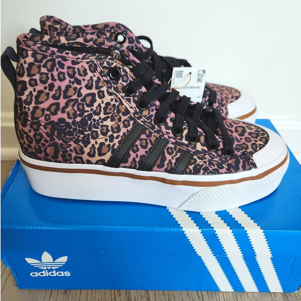 NEW Adidas NIZZA Mid Platform Sneakers Sz 7.5 Leopard